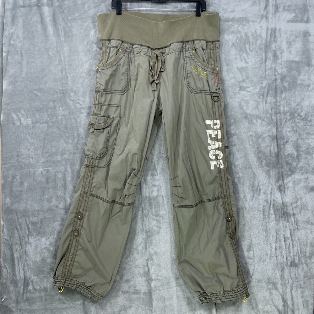 GAP Olive Green Cargo Track Pants with 'PEACE' Print